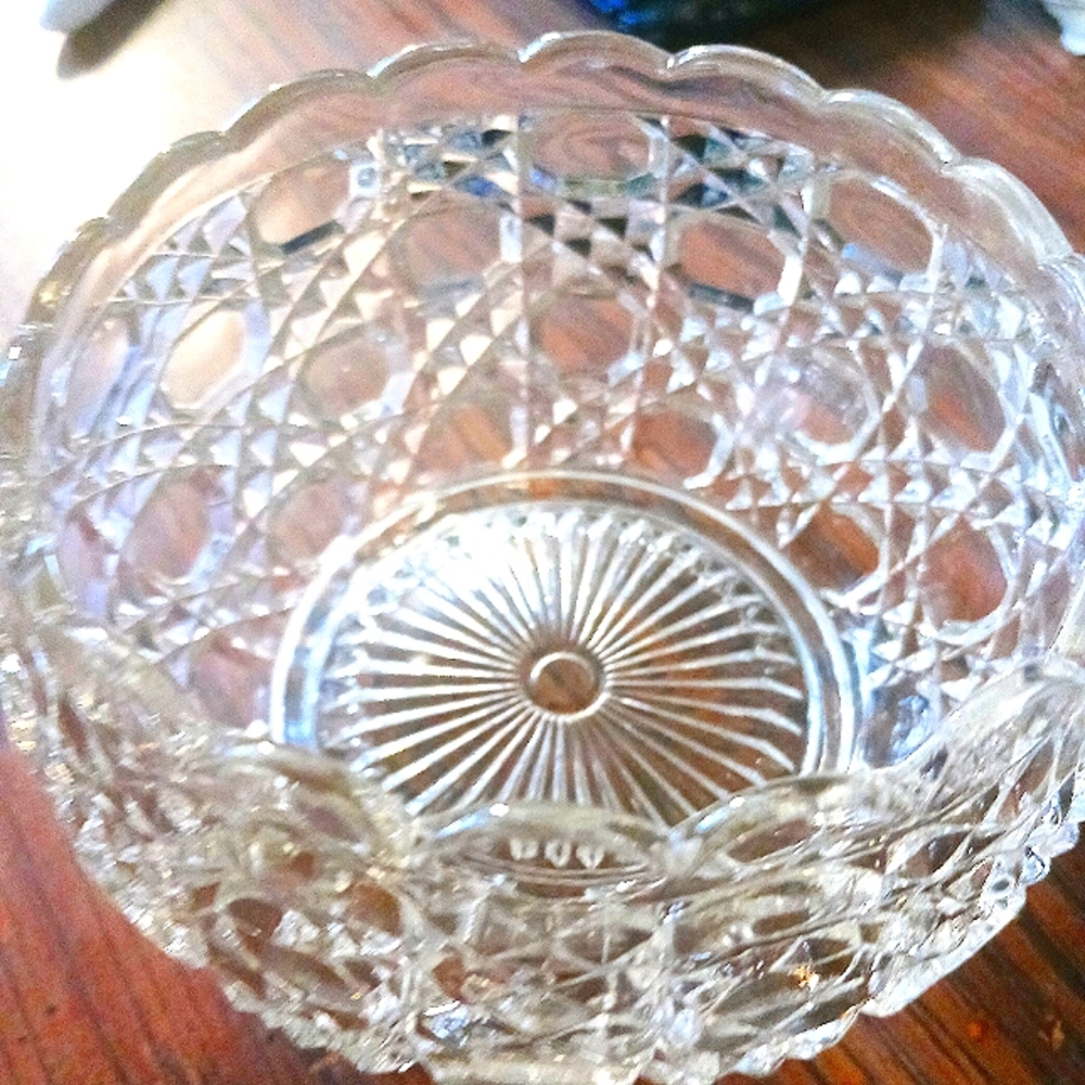Cut Crystal Glass Button & Cane Bowl Vintage
